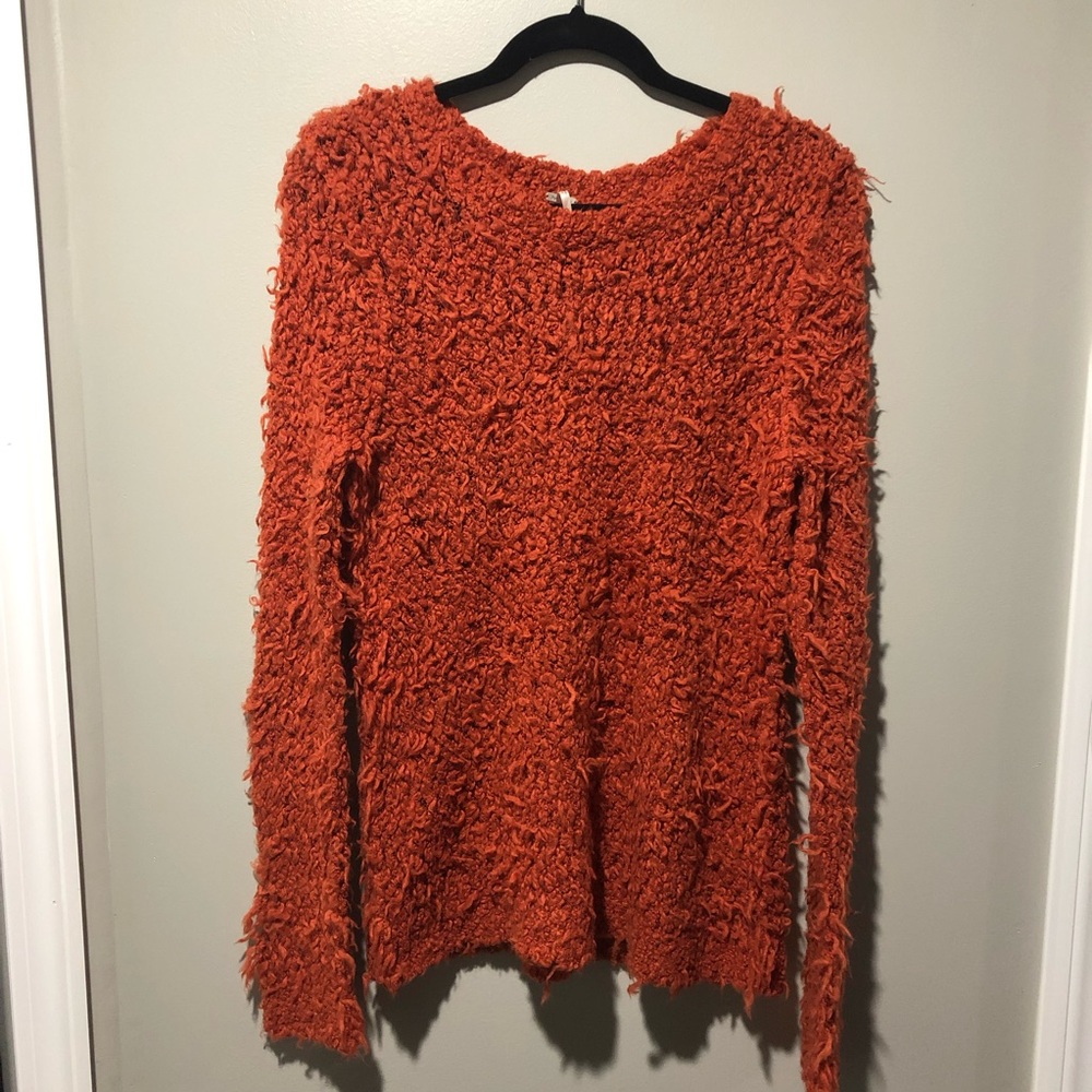 Free People | Orange Shaggy Crew neck pullover L